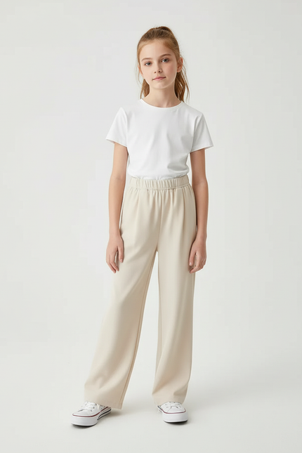Pantalon Beige Ample Fluide Enfant Décontracté - Polyester