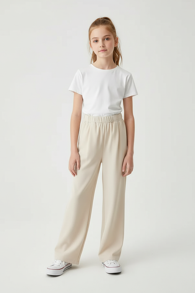 Pantalon Beige Ample Fluide Enfant Décontracté - Polyester