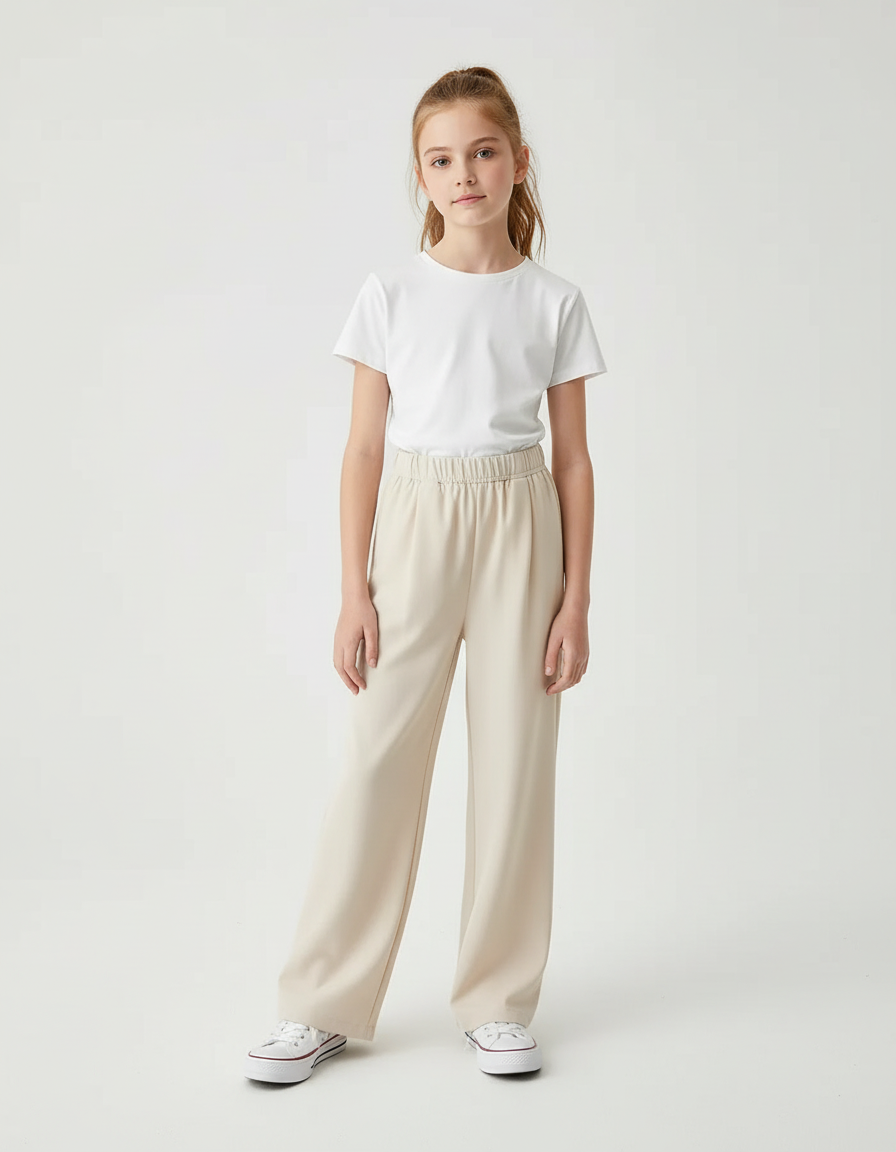 Pantalon Beige Ample Fluide Enfant Décontracté - Polyester