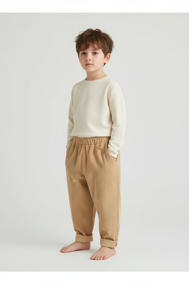 Pantalon Beige Côtelé Ample Enfant Quotidien - Cordé