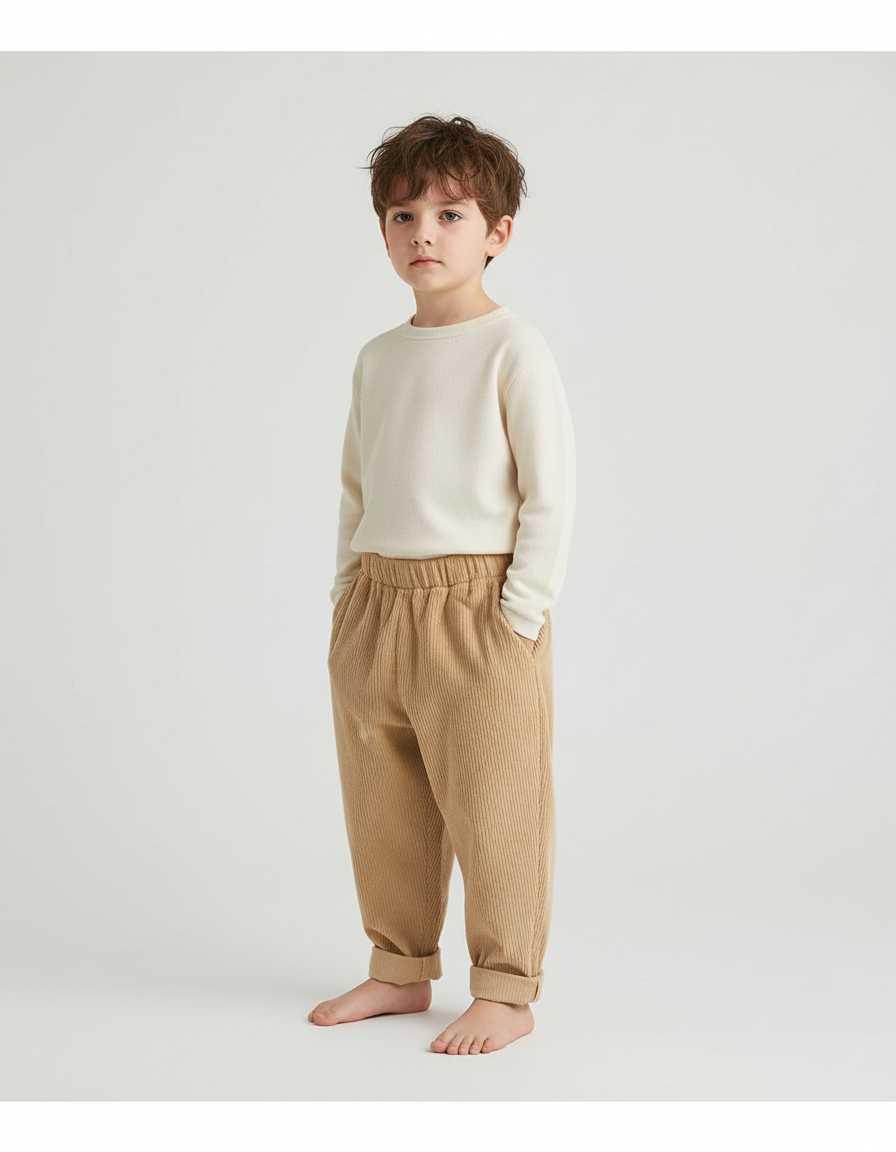 Pantalon Beige Côtelé Ample Enfant Quotidien - Cordé
