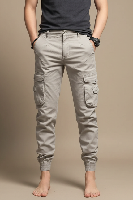 Pantalon Beige Cargo Chevilles Élastiques Décontracté Homme - Toile
