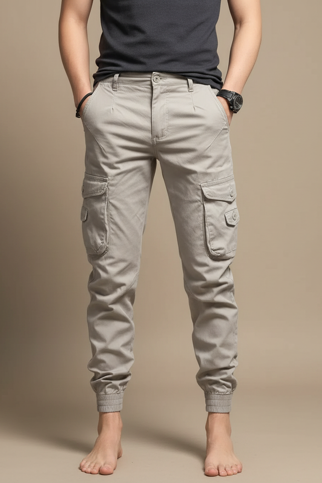 Pantalon Beige Cargo Chevilles Élastiques Décontracté Homme - Toile