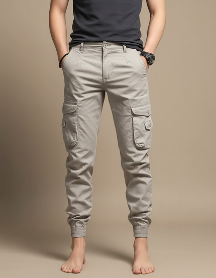Pantalon Beige Cargo Chevilles Élastiques Décontracté Homme - Toile