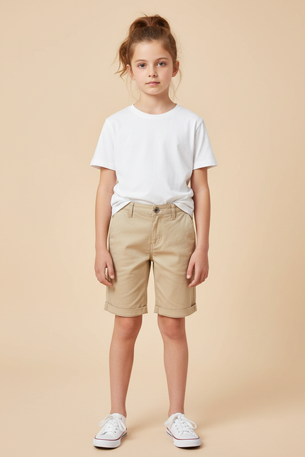Pantalon Beige Court Coton Décontracté Enfant
