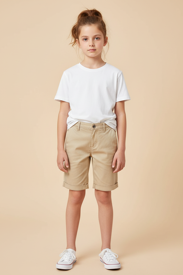Pantalon Beige Court Coton Décontracté Enfant