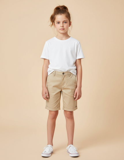 Pantalon Beige Court Coton Décontracté Enfant