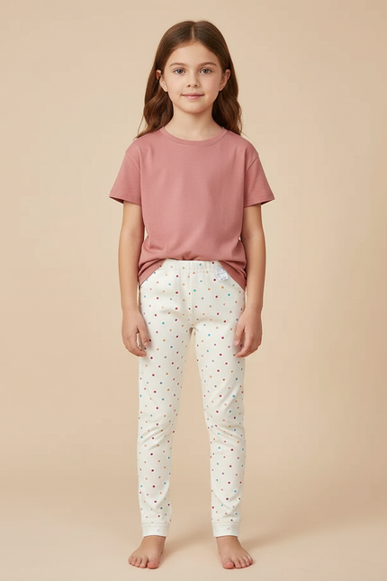 Pantalon Beige À Pois Colorés Enfant Coton