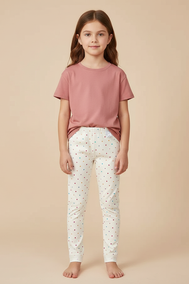 Pantalon Beige À Pois Colorés Enfant Coton