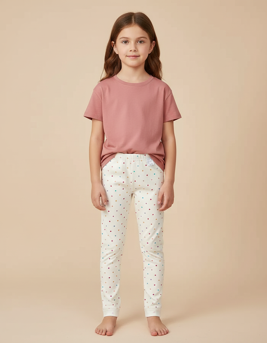 Pantalon Beige À Pois Colorés Enfant Coton