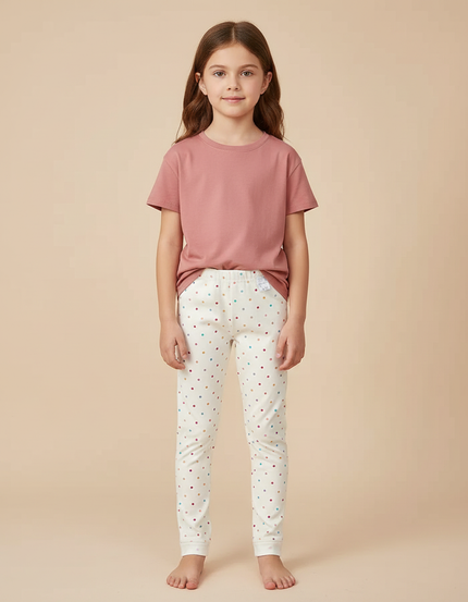 Pantalon Beige À Pois Colorés Enfant Coton