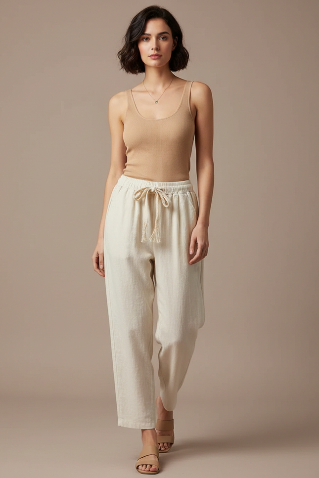 Pantalon Gaze De Coton Femme Beige