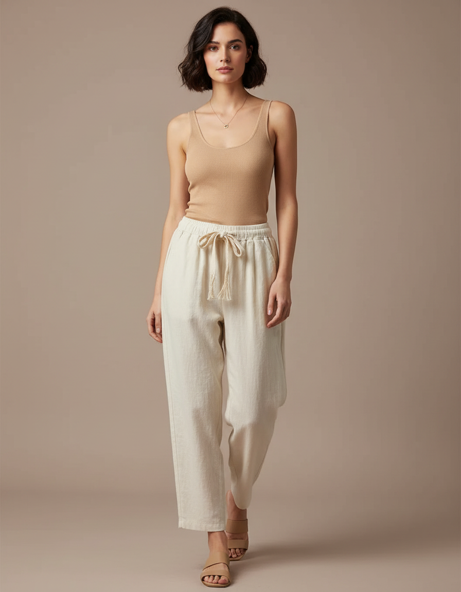 Pantalon Gaze De Coton Femme Beige