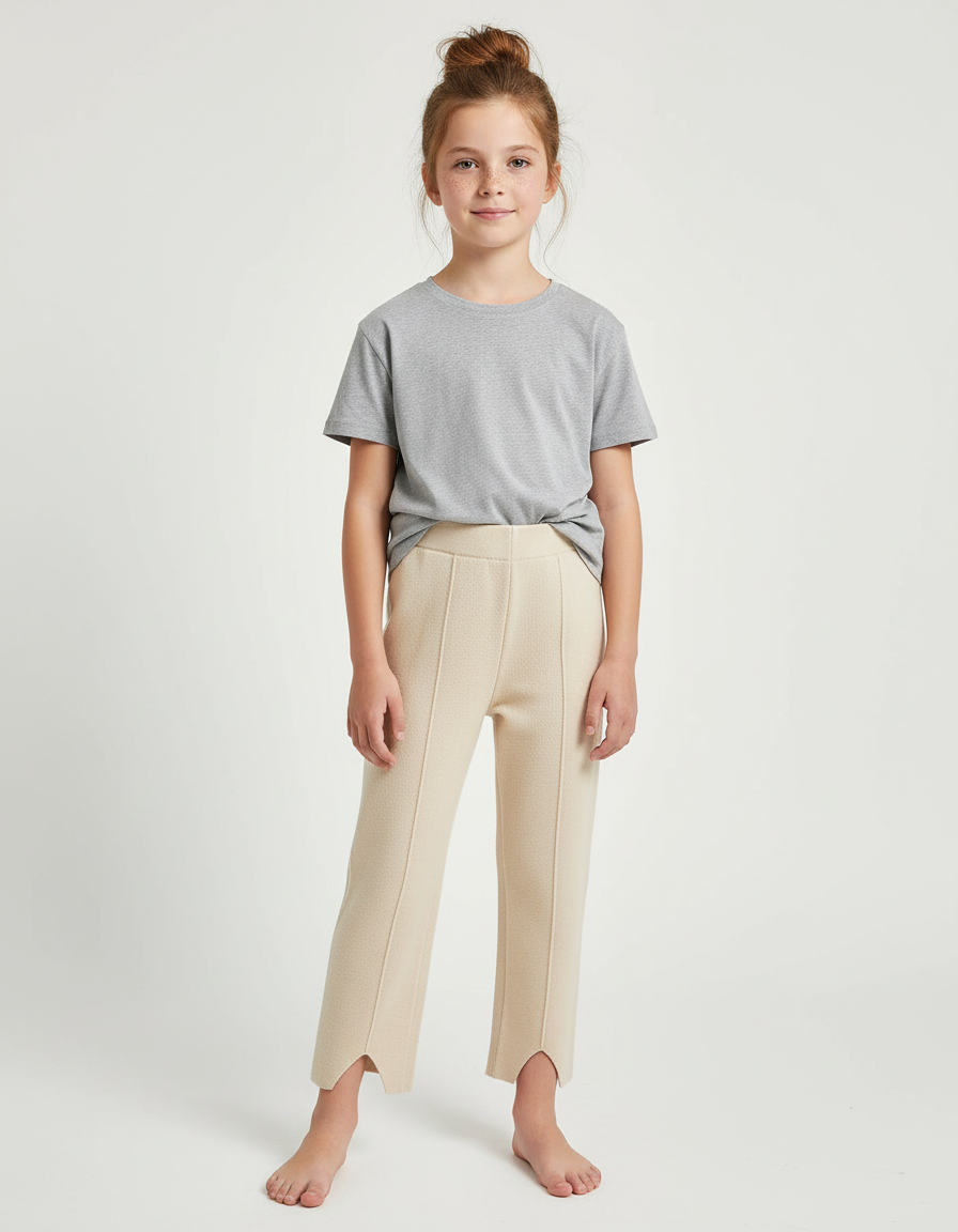 Pantalon Beige Tricoté Droit Fendu Confortable - Maille