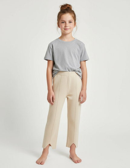 Pantalon Beige Tricoté Droit Fendu Confortable - Maille