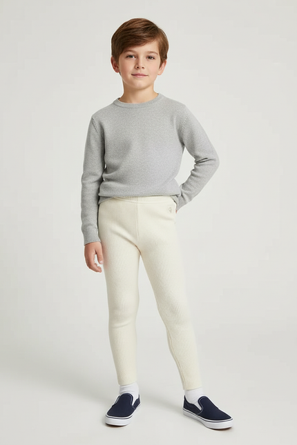 Pantalon Beige Côtelé Slim Élastique Garçon Confortable - Maille