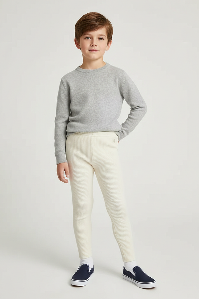 Pantalon Beige Côtelé Slim Élastique Garçon Confortable - Maille
