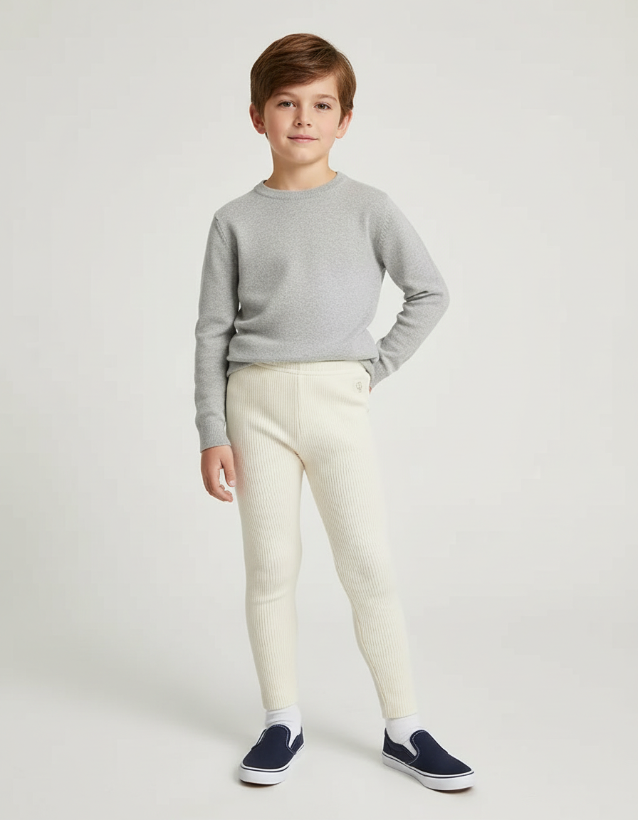 Pantalon Beige Côtelé Slim Élastique Garçon Confortable - Maille