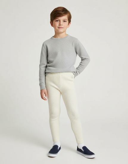 Pantalon Beige Côtelé Slim Élastique Garçon Confortable - Maille