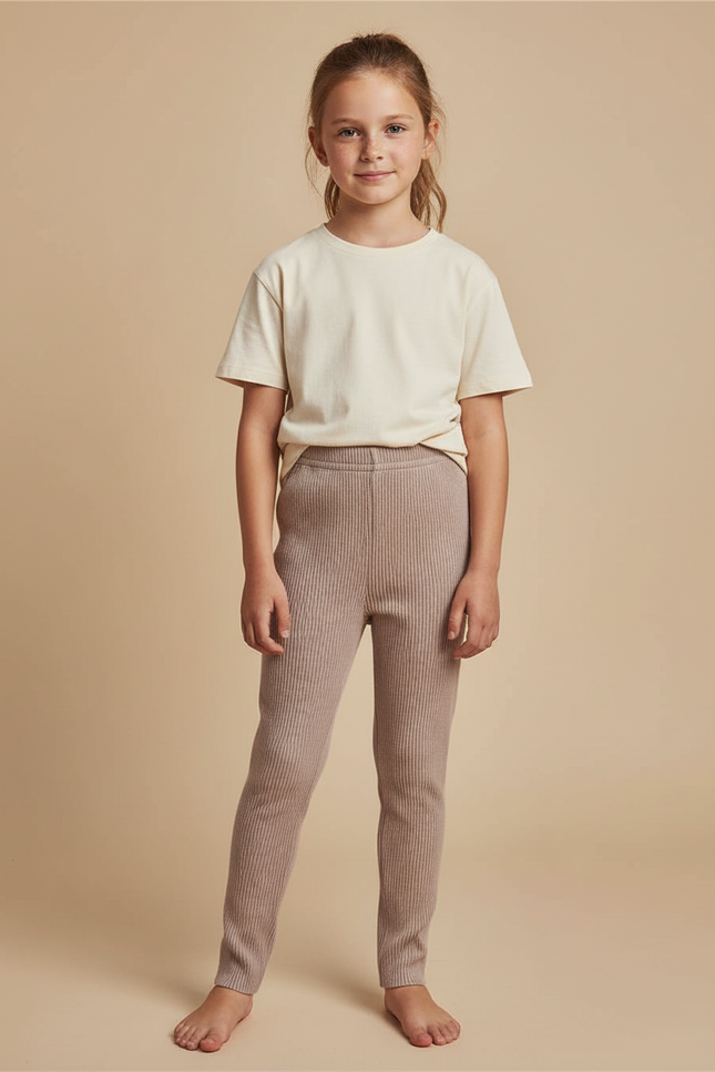Pantalon Beige Côtelé Tricoté Élastique Confortable Enfant - Maille