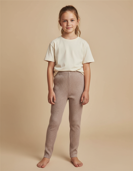 Pantalon Beige Côtelé Tricoté Élastique Confortable Enfant - Maille