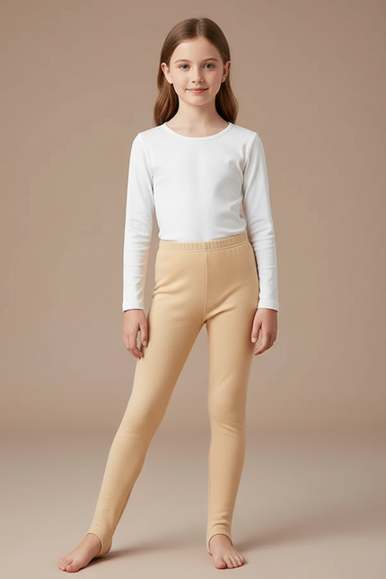 Pantalon Beige Polaire Thermique Enfant Hiver Fille - Molleton