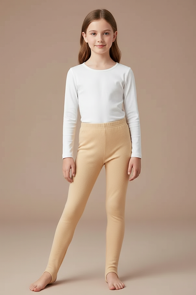 Pantalon Beige Polaire Thermique Enfant Hiver Fille - Molleton