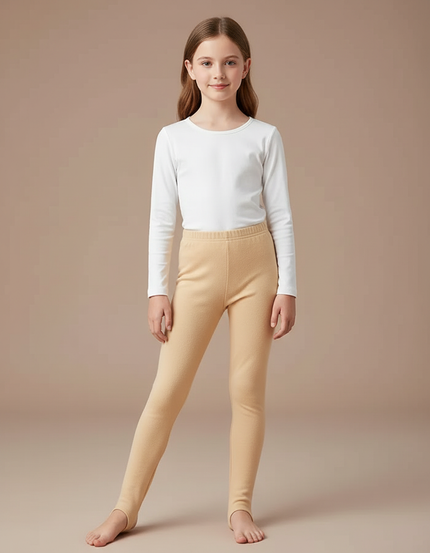 Pantalon Beige Polaire Thermique Enfant Hiver Fille - Molleton