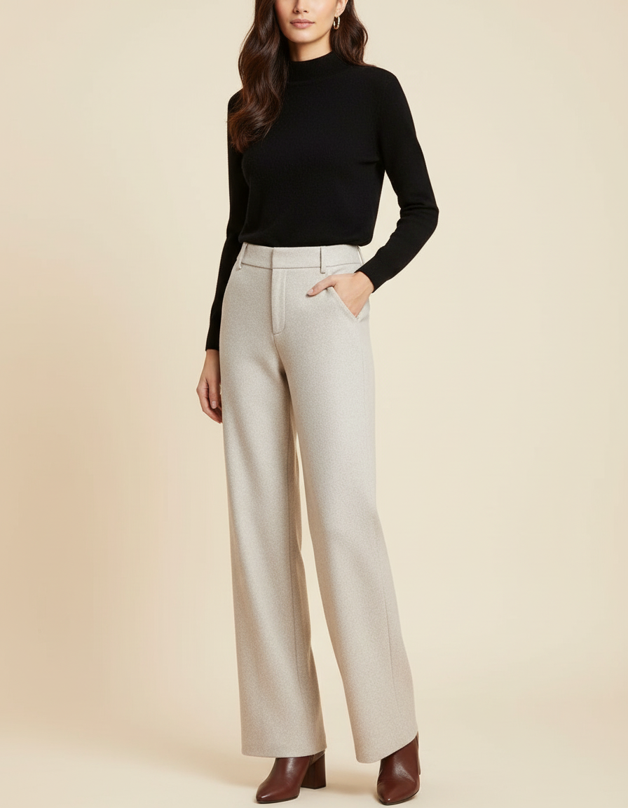 Pantalon Beige Droit Chaud Épais Élégant Femme - Laine