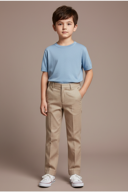 Pantalon Beige Enfant Droit Élégant Coton Décontracté - Gabardine