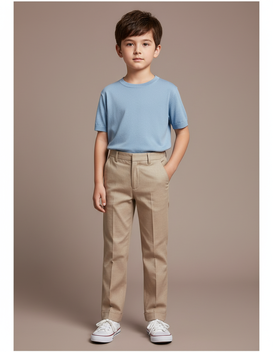 Pantalon Beige Enfant Droit Élégant Coton Décontracté - Gabardine