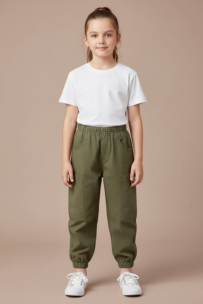 Pantalon Beige Coton Ample Cargo Enfant - Kaki