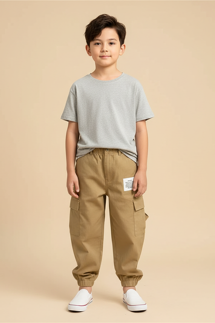 Pantalon Beige Cargo Enfant Décontracté Multipoches - Kaki Toile