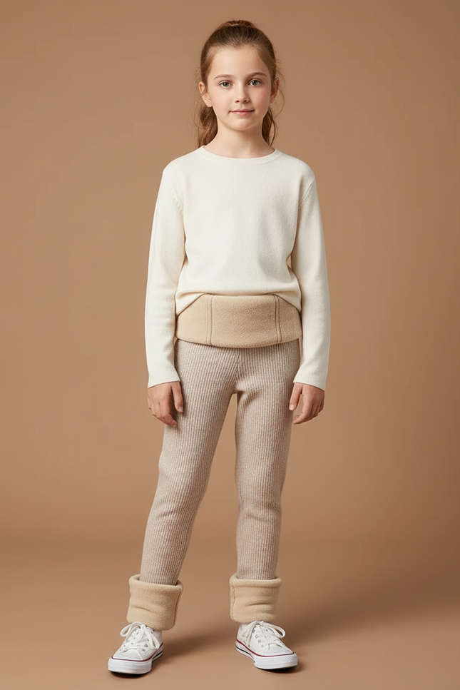 Pantalon Beige Côtelé Doux Élastique Hiver Enfant - Maille