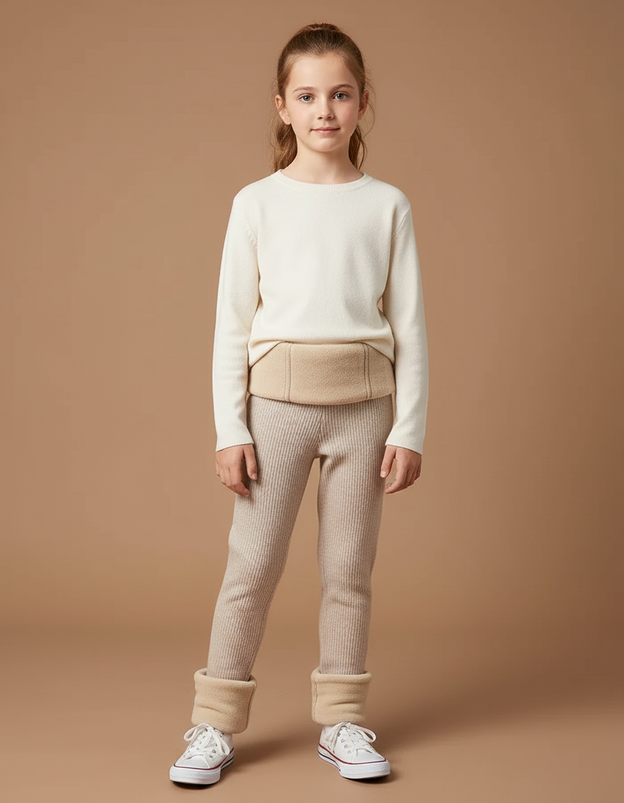 Pantalon Beige Côtelé Doux Élastique Hiver Enfant - Maille