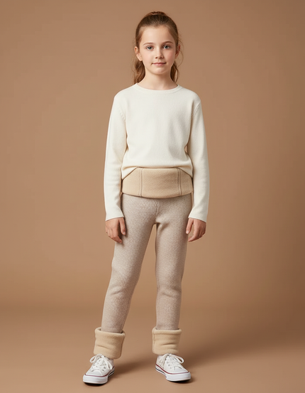 Pantalon Beige Côtelé Doux Élastique Hiver Enfant - Maille