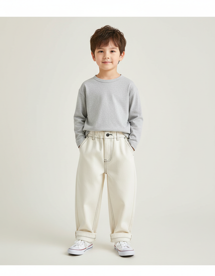 Pantalon Beige Coton Ample Décontracté Enfant - Toile