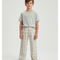 Pantalon Beige Imprimé Carreaux Ample Décontracté Confortable - Coton