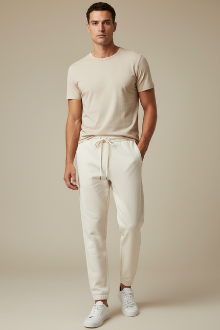 Pantalon Beige Homme Jogger Décontracté Cordon - Molleton