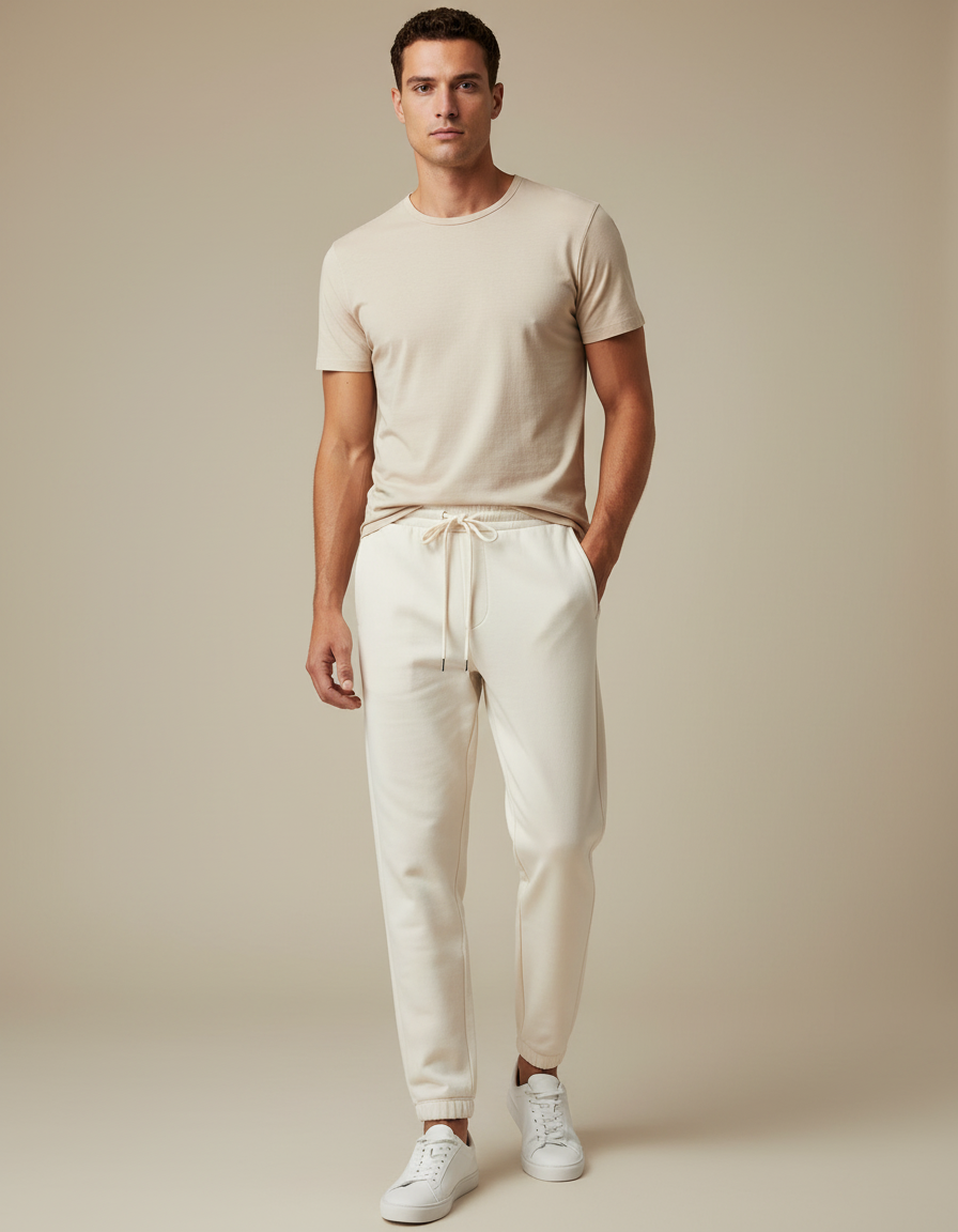 Pantalon Beige Homme Jogger Décontracté Cordon - Molleton
