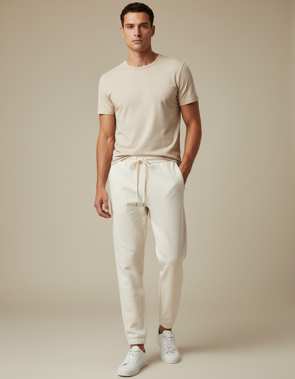 Pantalon Beige Homme Jogger Décontracté Cordon - Molleton