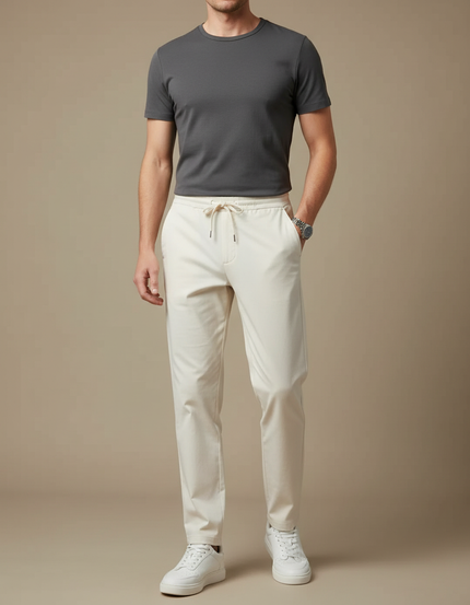 Pantalon Beige Homme Droit Décontracté Coton Élégant