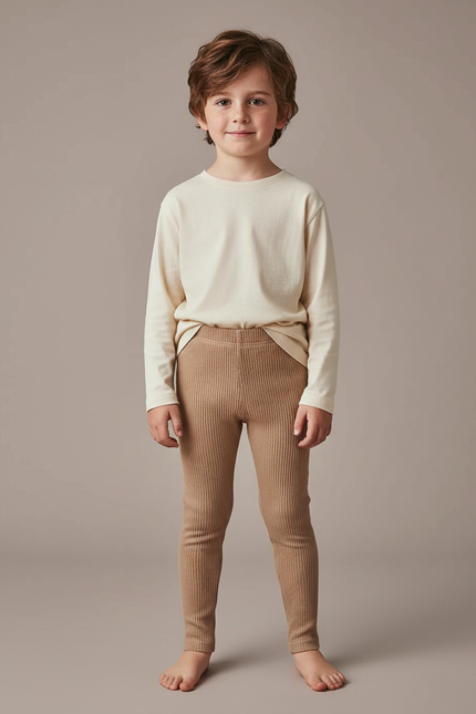 Pantalon Beige Côtelé Tricoté Slim Enfant Confortable Garçon - Maille