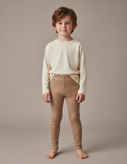 Pantalon Beige Côtelé Tricoté Slim Enfant Confortable Garçon - Maille