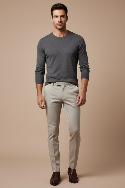 Pantalon Cigarette Beige - Gabardine