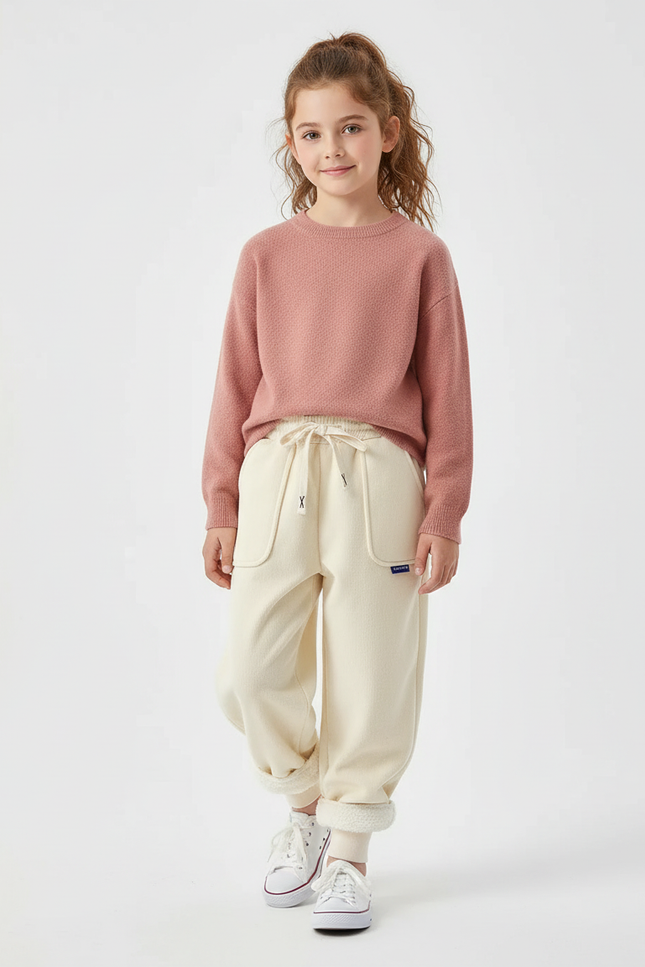 Pantalon Beige Polaire Chaud Enfant Décontracté Hiver - Molleton