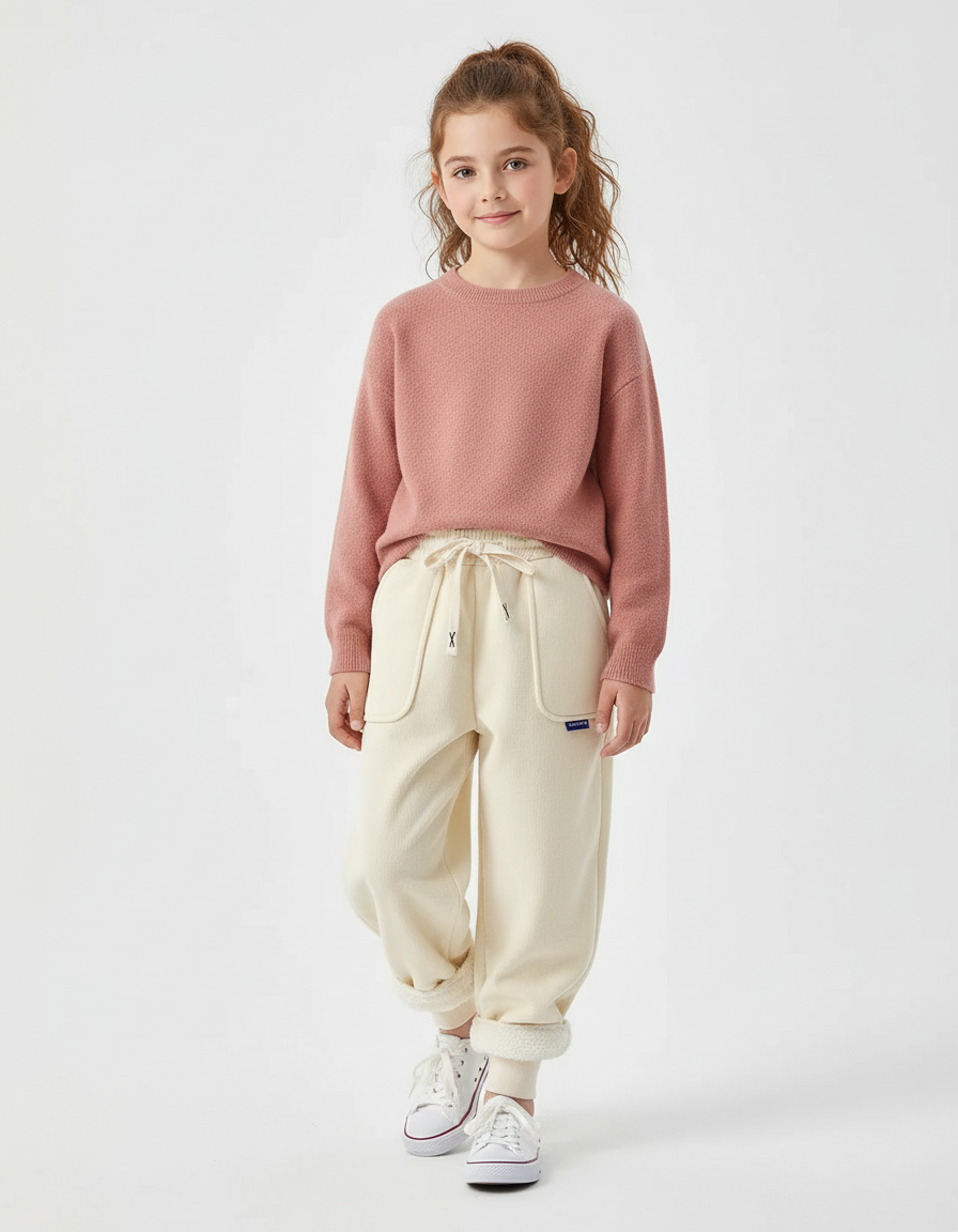 Pantalon Beige Polaire Chaud Enfant Décontracté Hiver - Molleton