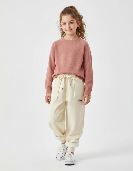 Pantalon Beige Polaire Chaud Enfant Décontracté Hiver - Molleton