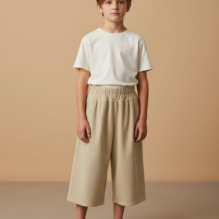 Pantalon Beige Côtelé Ample Décontracté Enfant Mixte - Cordé