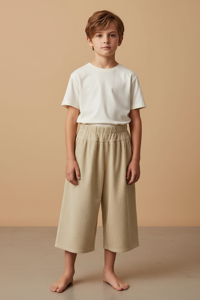 Pantalon Beige Côtelé Ample Décontracté Enfant Mixte - Cordé